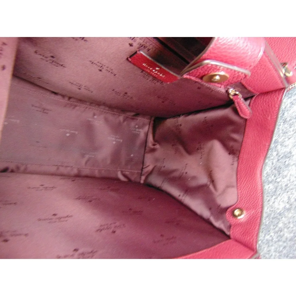 Kate Spade Tote Burgundy Red Pebbled Leather Satchel Bag with Pouch Shoulder Bag